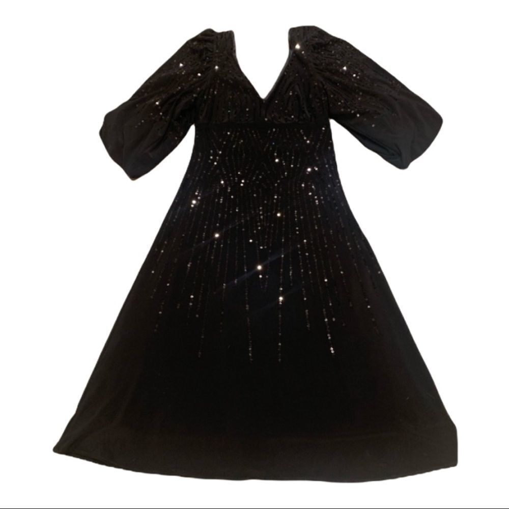 Nylon Black Sequined V-Neck Evening Cocktail Formal Dress Size 6